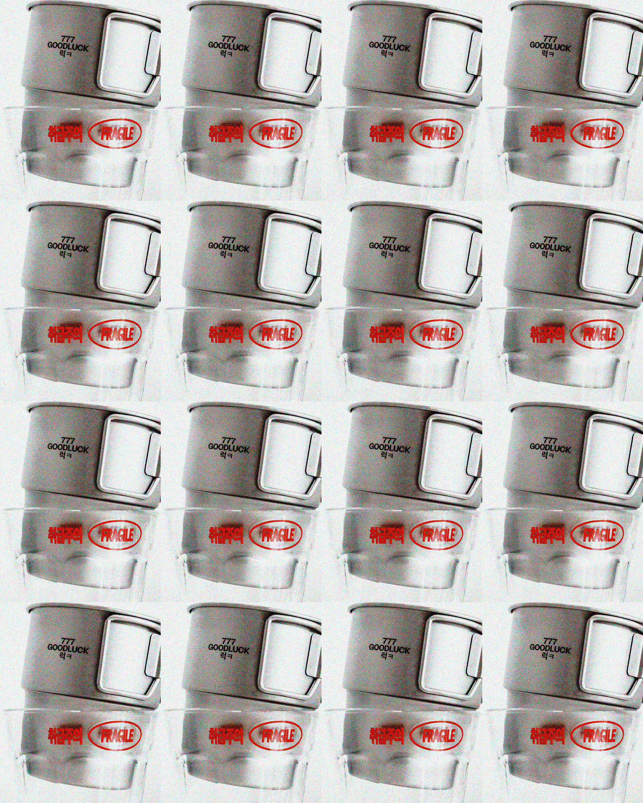 ‘취급주의 FRAGILE’ glass or ‘777 GOODLUCK 럭ㅋ’ titanium mug?